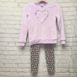 Adorable Comfortable Soft Fleece Heart Top & Legging Set Girls Size 8